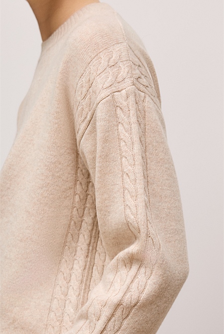Wool Cashmere Cable Detail Crew