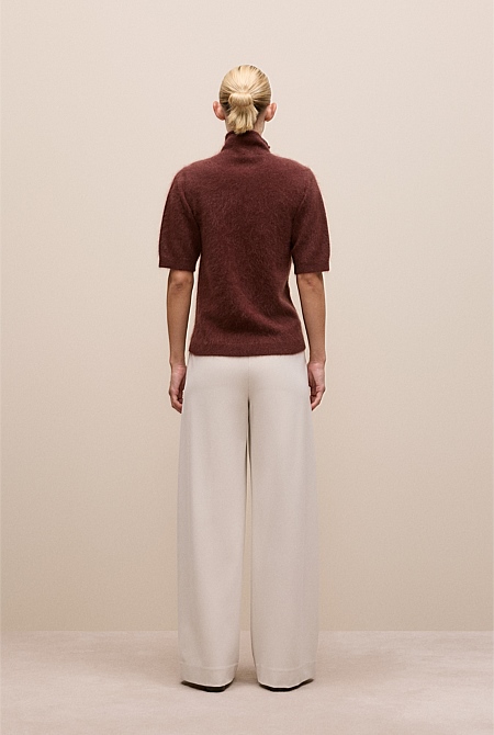 Brushed Cashmere Mock Neck T-Shirt