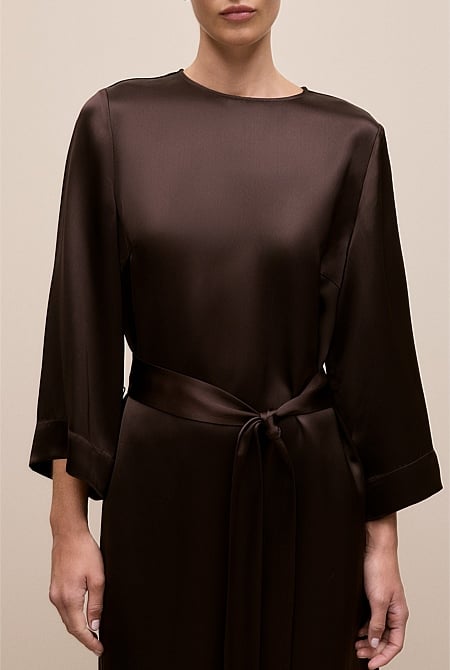 Satin Belted Column Dress