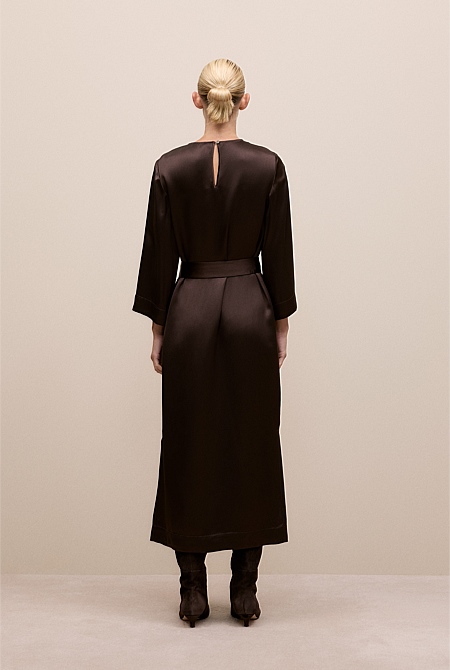 Satin Belted Column Dress