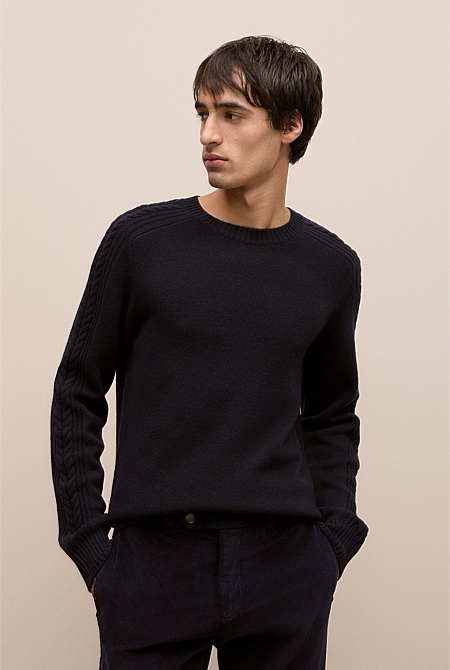 Merino Cable Detail Crew