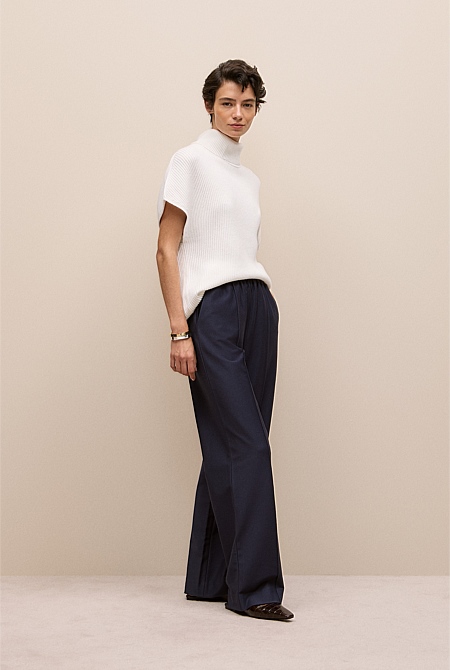 Cotton Cashmere Sleeveless High Neck Knit