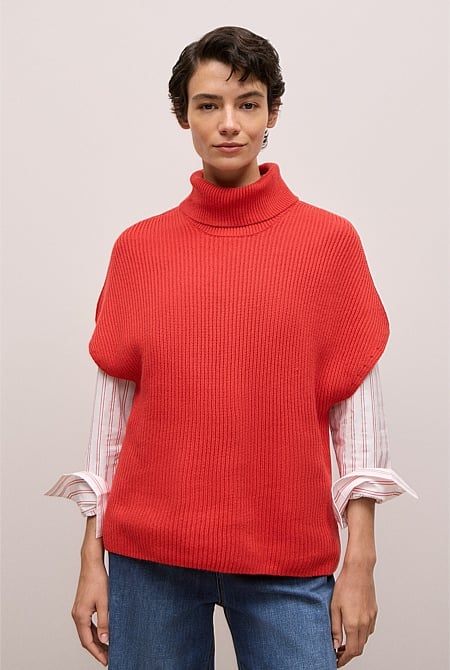 Cotton Cashmere Sleeveless High Neck Knit