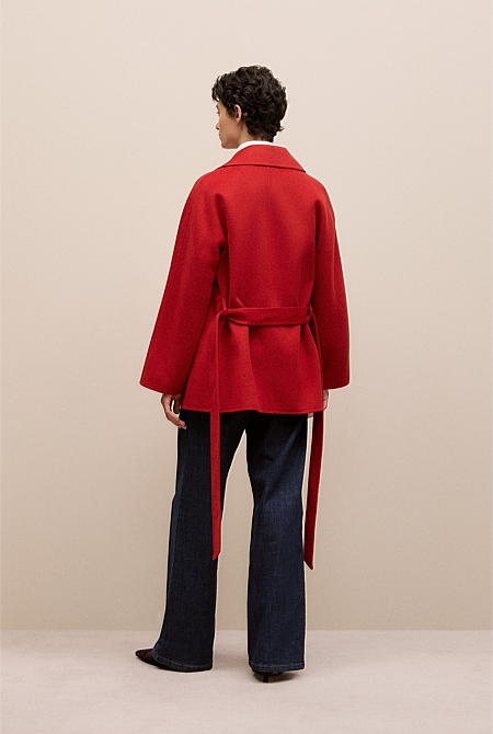 Double Faced Wool Short Wrap Coat