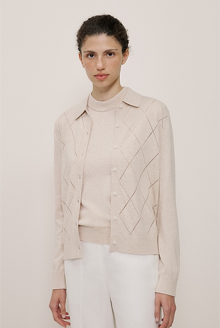 Cotton Cashmere Pointelle Cardigan