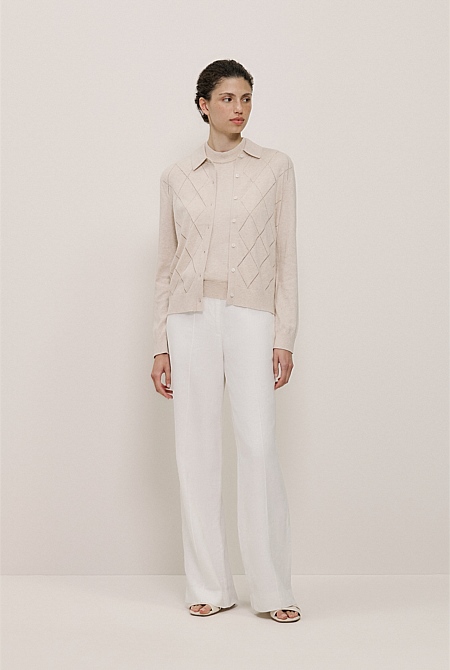 Cotton Cashmere Pointelle Cardigan