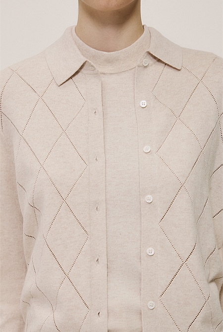 Cotton Cashmere Pointelle Cardigan