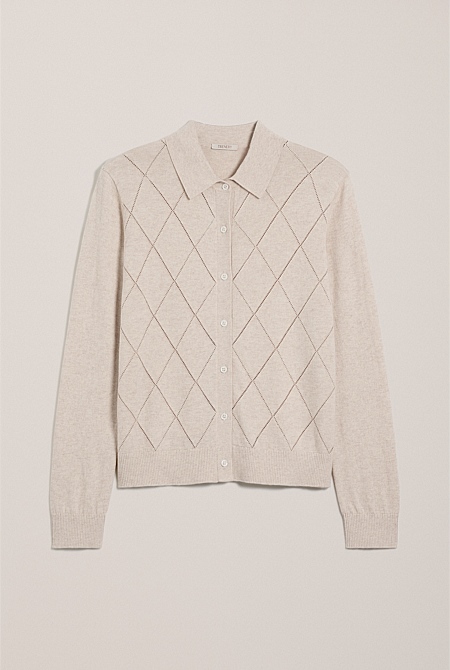 Cotton Cashmere Pointelle Cardigan