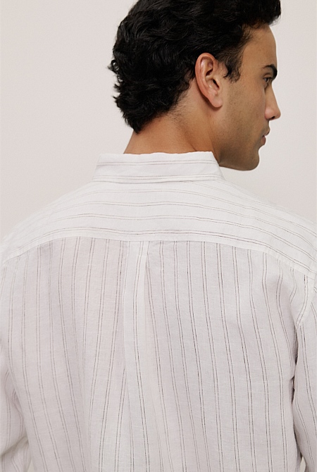 Regular Fit Delave Linen Fine Stripe Shirt