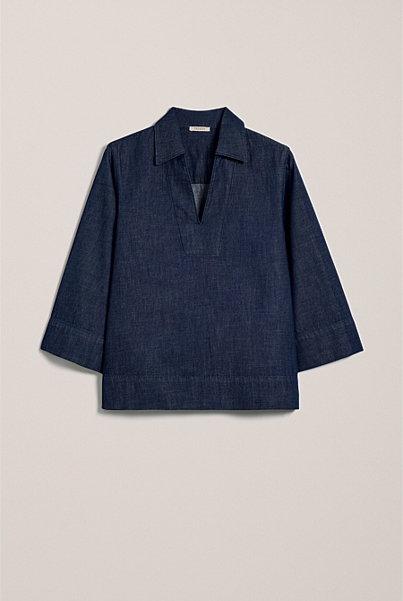 Soft Denim Collared Popover