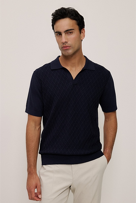 Mercerised Diamond Knit Polo Mercerised Diamond Knit Polo