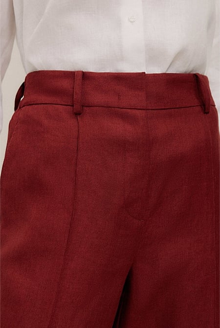 Linen Twill Pintucked Wide Leg Pant
