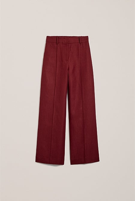 Linen Twill Pintucked Wide Leg Pant
