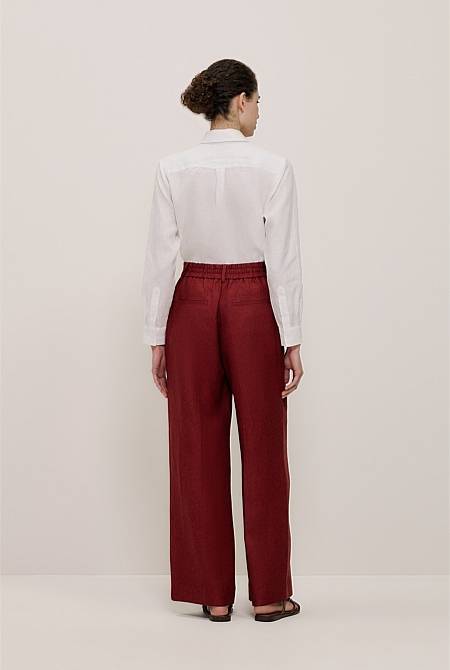 Linen Twill Pintucked Wide Leg Pant
