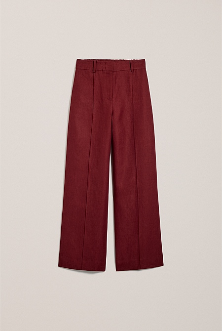 Linen Twill Pintucked Wide Leg Pant