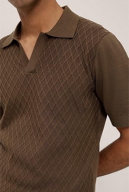 Mercerised Diamond Knit Polo