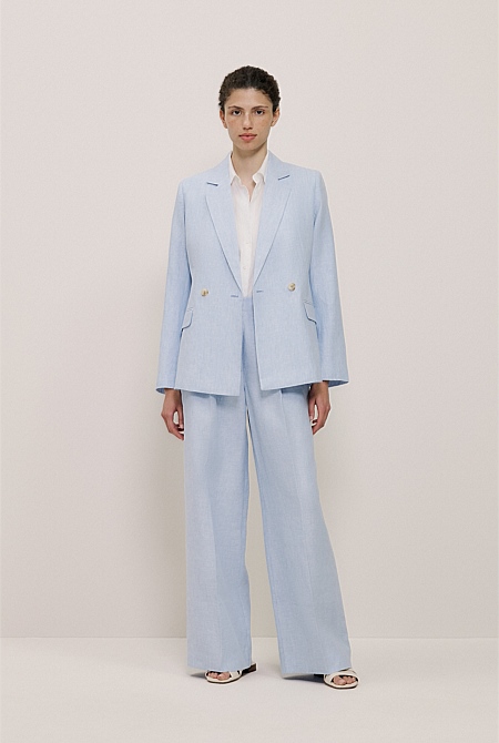 Yarn Dyed Linen Pleat Detail Pant