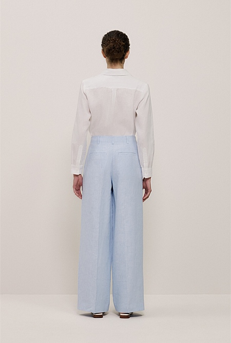 Yarn Dyed Linen Pleat Detail Pant