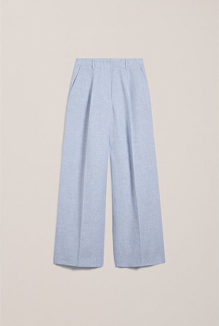 Yarn Dyed Linen Pleat Detail Pant