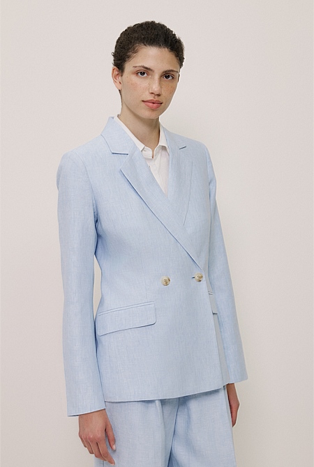 Yarn Dyed Linen Double Breasted Blazer Yarn Dyed Linen Double Breasted Blazer