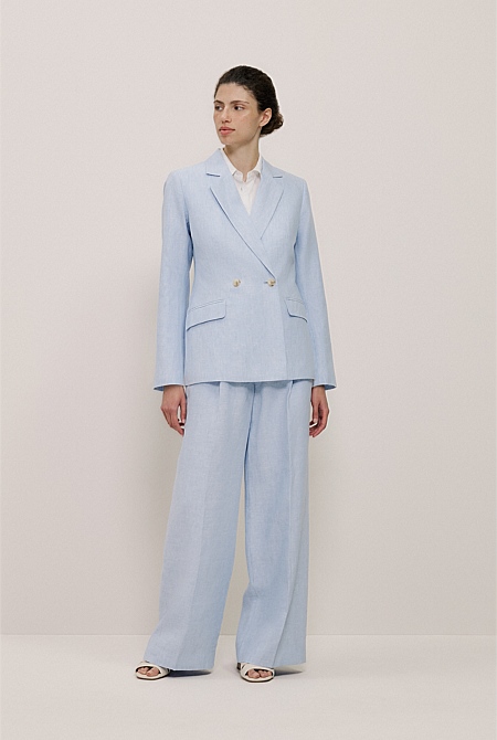 Yarn Dyed Linen Double Breasted Blazer