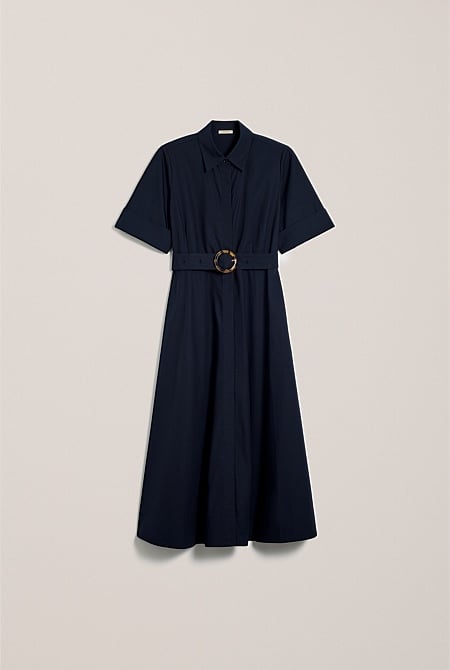 Poplin Pleat Detail Short Sleeve Dress
