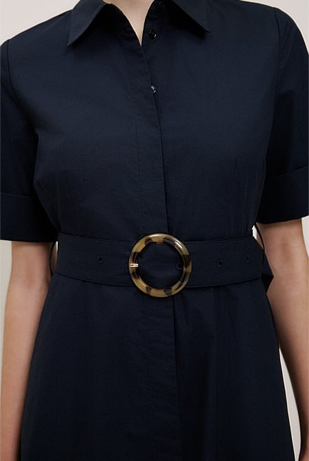 Poplin Pleat Detail Short Sleeve Dress
