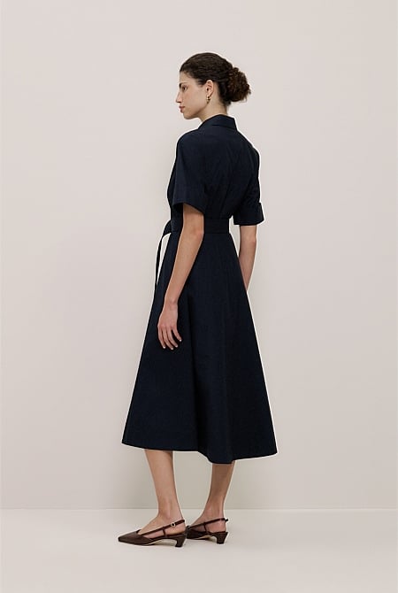 Poplin Pleat Detail Short Sleeve Dress