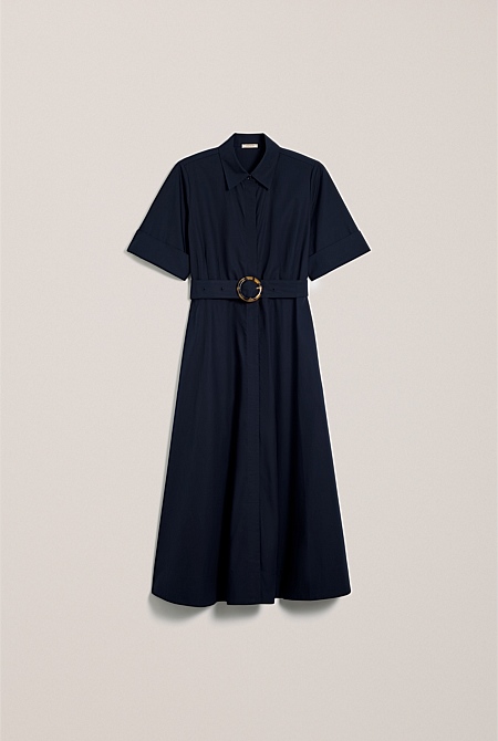 Poplin Pleat Detail Short Sleeve Dress