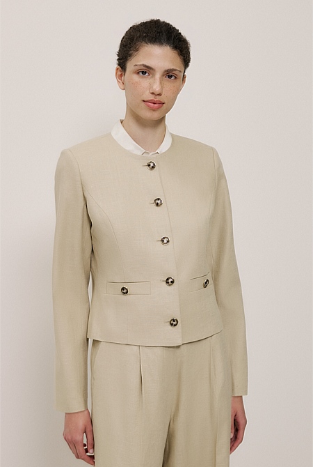 Textured Collarless Jacket