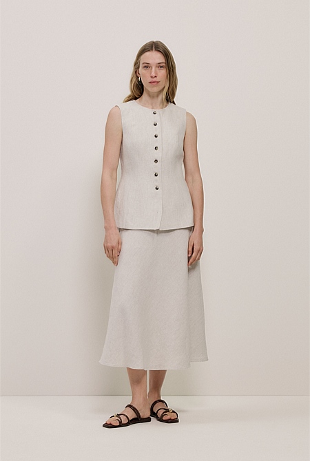 Yarn Dyed Linen Bias Slip Skirt