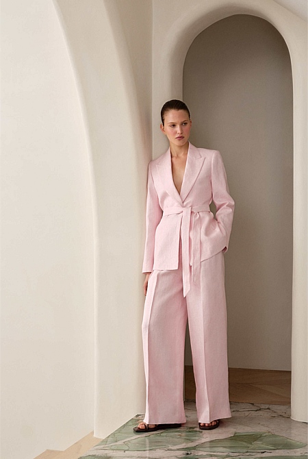 Linen Herringbone Pleat Front Pant