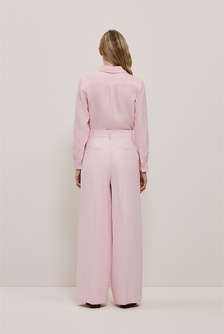 Linen Herringbone Pleat Front Pant