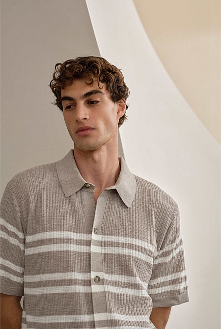 Cotton Linen Stripe Knit Shirt