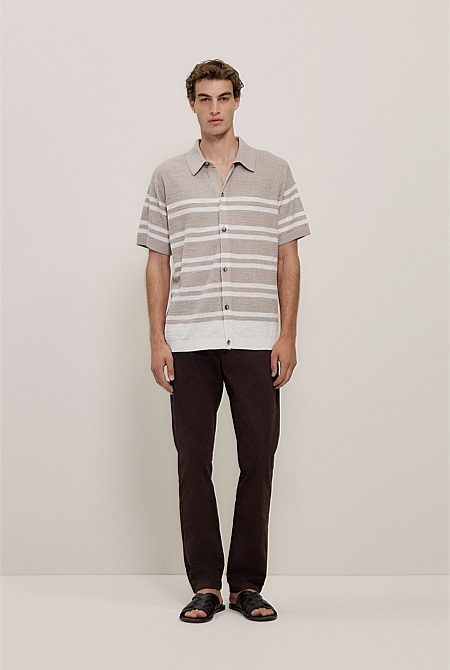 Cotton Linen Stripe Knit Shirt