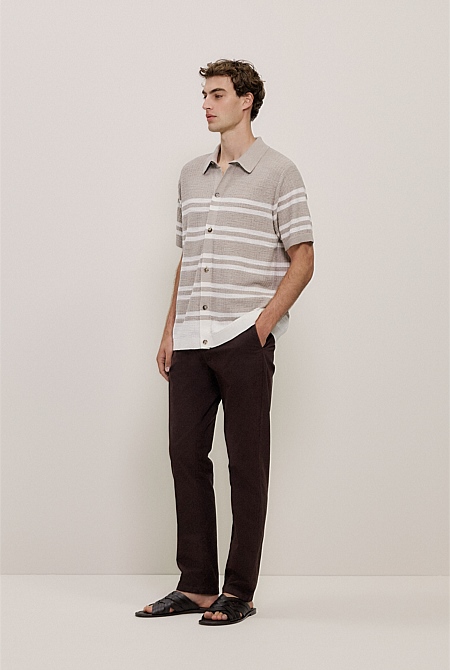 Cotton Linen Stripe Knit Shirt