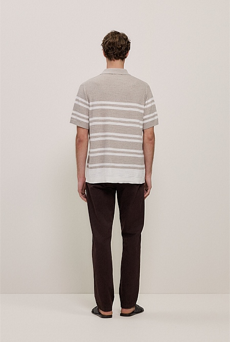 Cotton Linen Stripe Knit Shirt