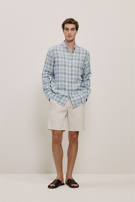 Regular Fit Yarn Dyed Linen Check Shirt