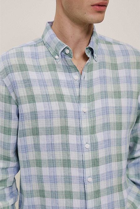 Regular Fit Yarn Dyed Linen Check Shirt