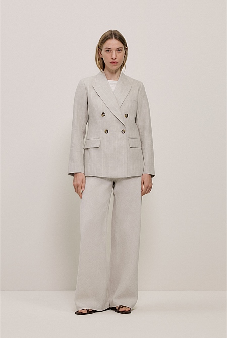 Linen Stripe Double Breasted Blazer