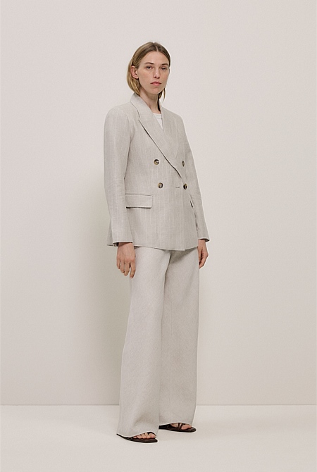 Linen Stripe Double Breasted Blazer