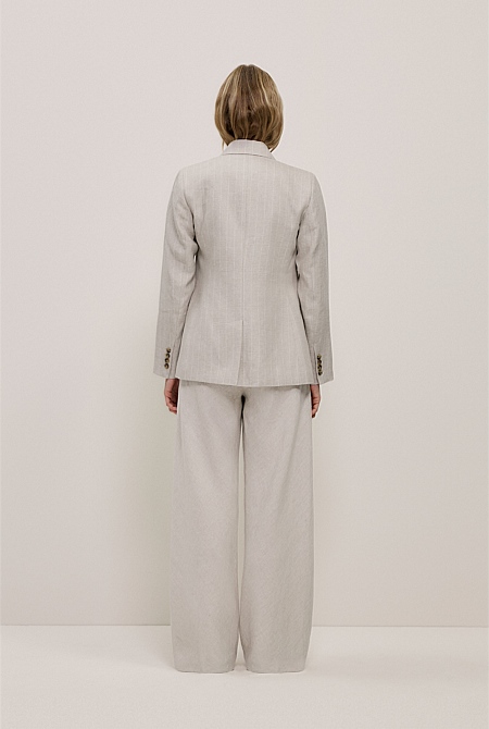 Linen Stripe Double Breasted Blazer