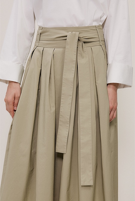 Poplin Pleated Midi Skirt