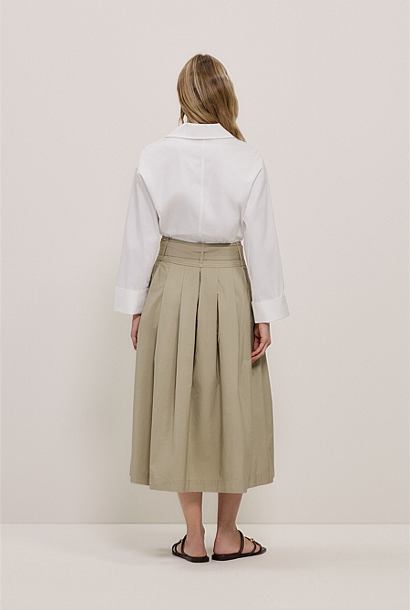 Poplin Pleated Midi Skirt