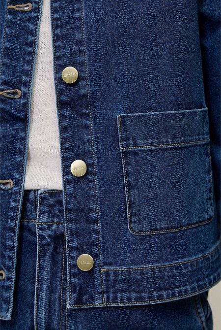 Collarless Cropped Denim Jacket
