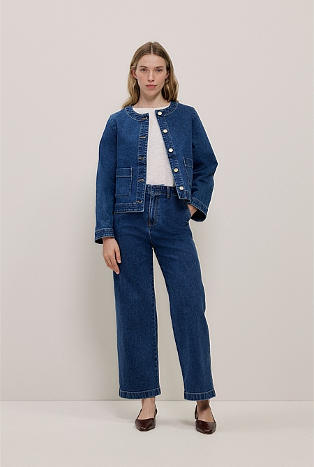 Denim High Rise Tailored Pant