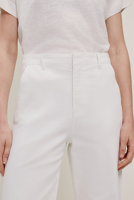 Australian Cotton Blend Denim High Rise Tailored Pant