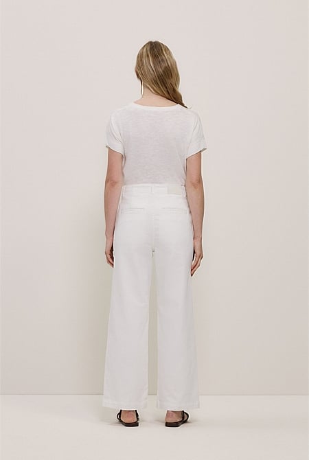 Australian Cotton Blend Denim High Rise Tailored Pant