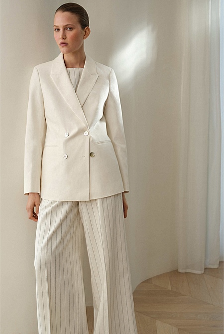 Linen Cotton Double Breasted Blazer