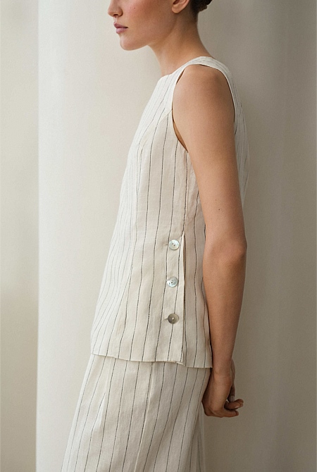 Linen Pinstripe Sleeveless Top